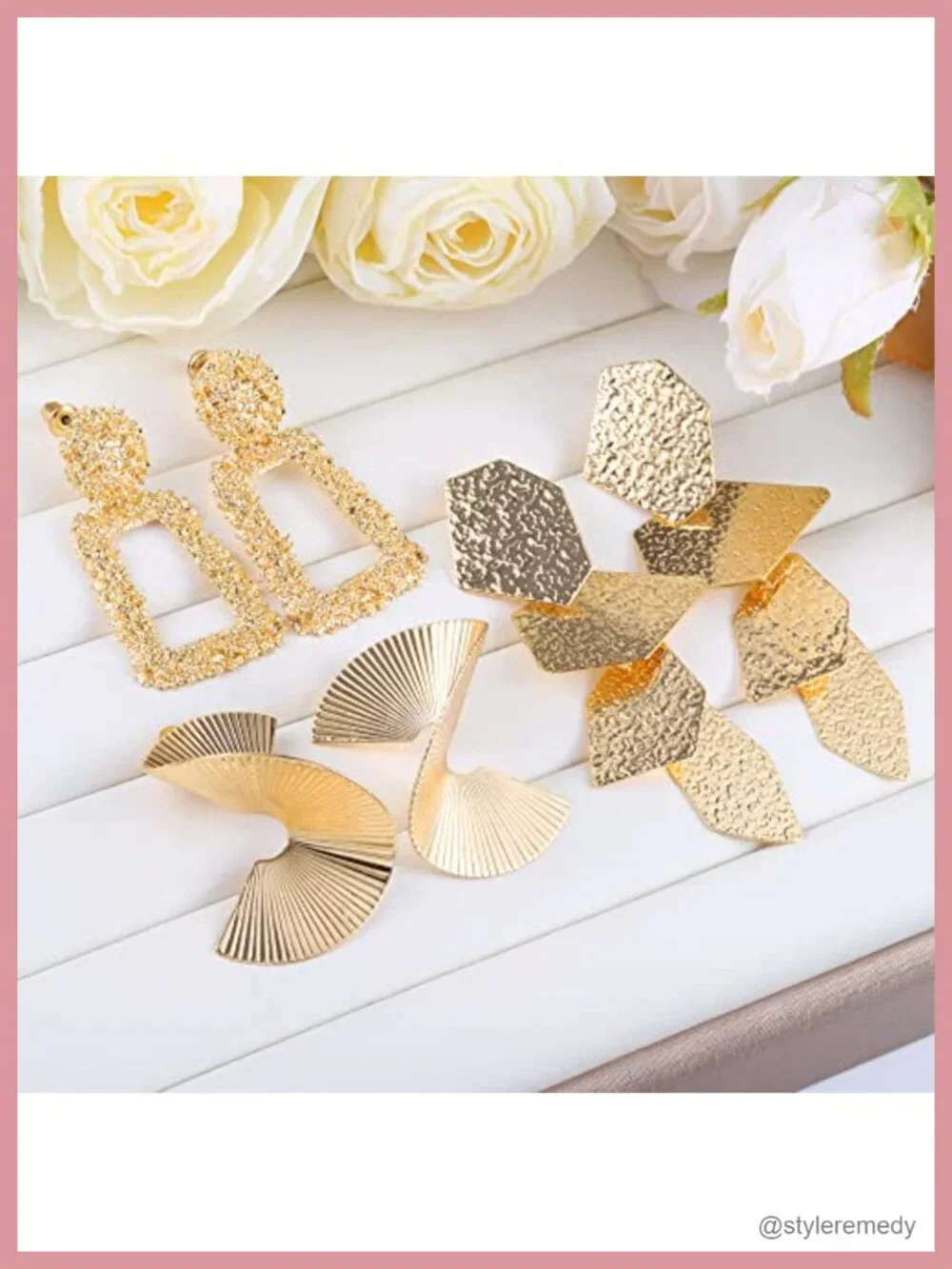 6 Pairs Geometric Dangle Earrings Set - Hypoallergenic Gold Plated